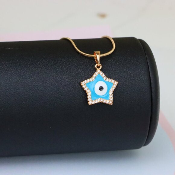 "Star-Shaped Evil Eye Pendant in Rose Gold with Sparkling Stones, XPPT1870 - Picture 7 of 13